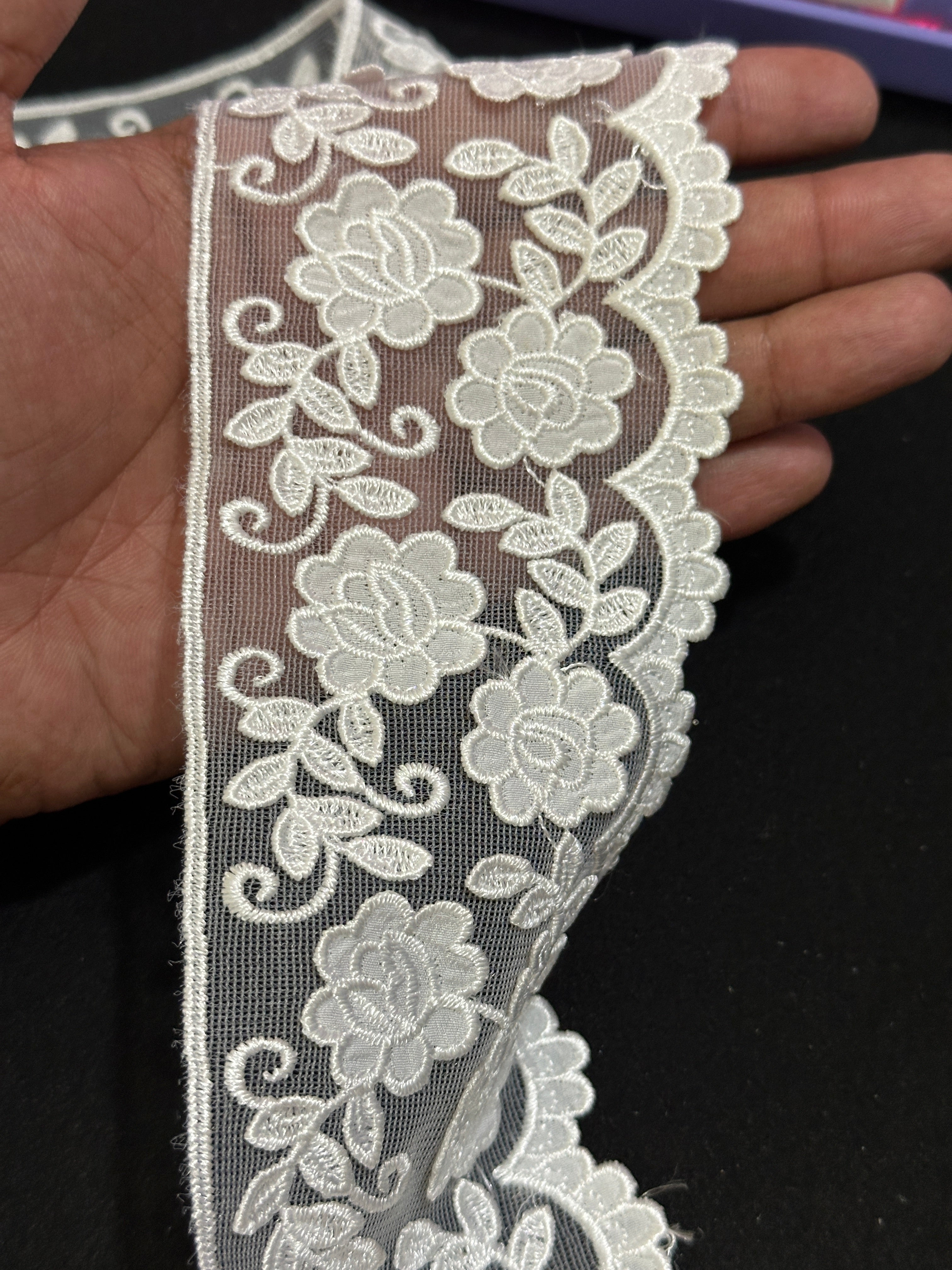 🌿Designer Milky Net Border Lace – Elegant Floral Pattern ( L459 )