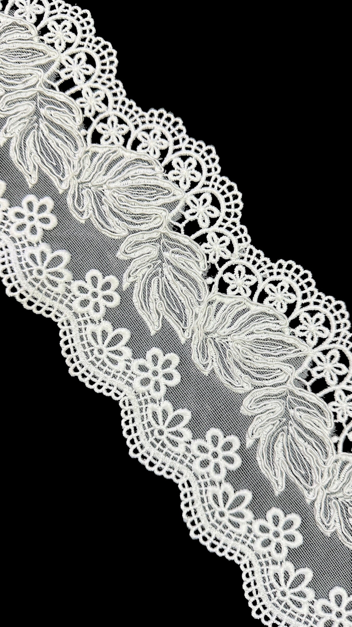 🌿Designer Milky Net Border Lace – Elegant Floral Pattern ( L520 )