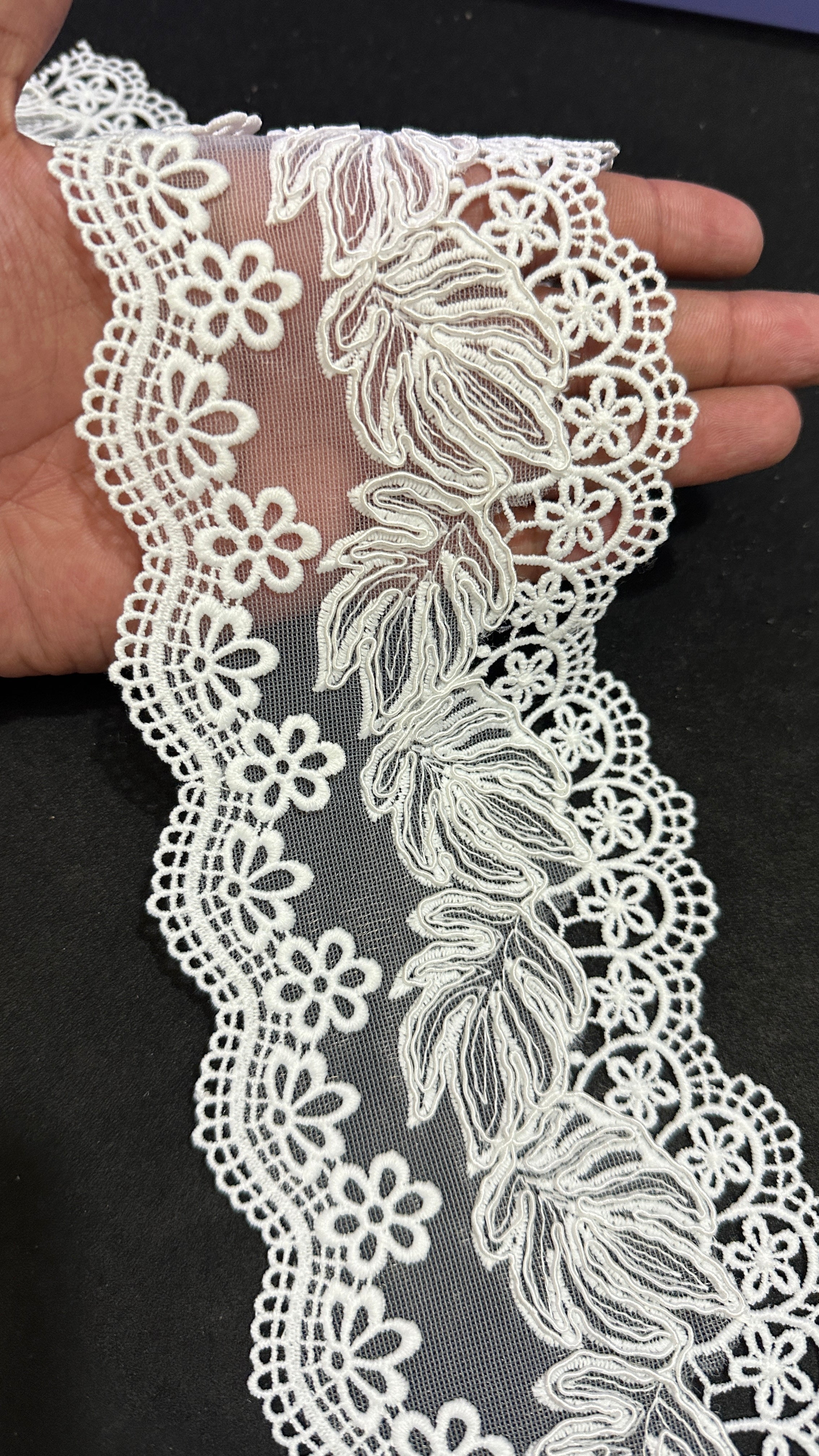 🌿Designer Milky Net Border Lace – Elegant Floral Pattern ( L520 )