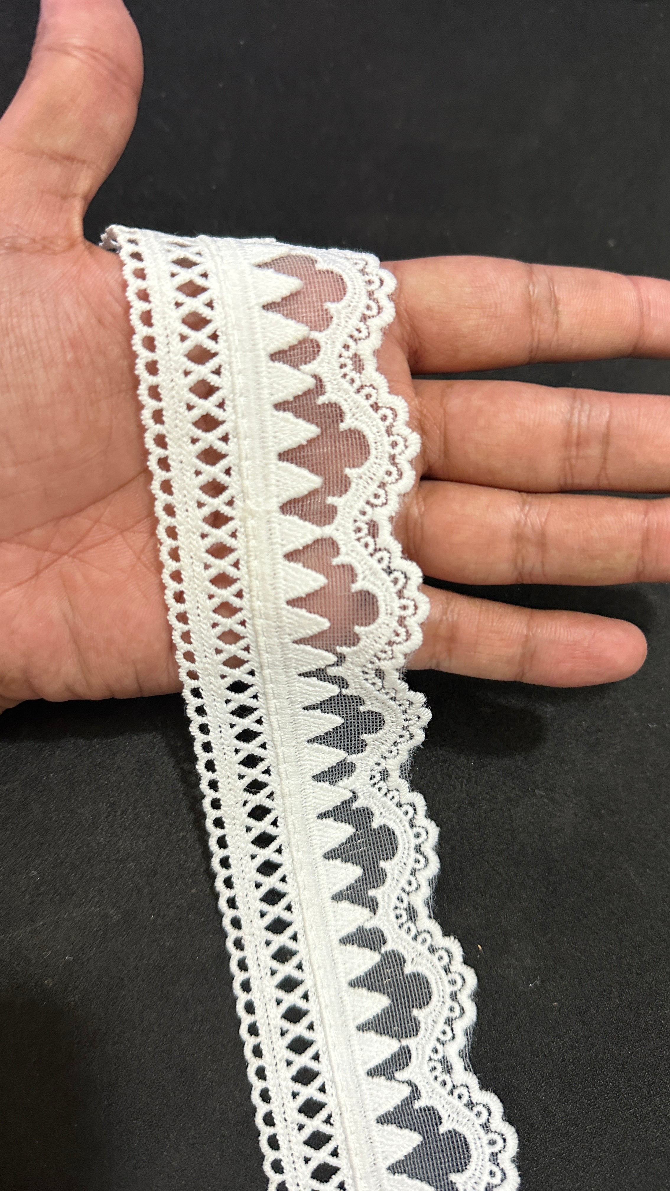 🌿Designer Milky Net Border Lace – Elegant Floral Pattern ( L531 )
