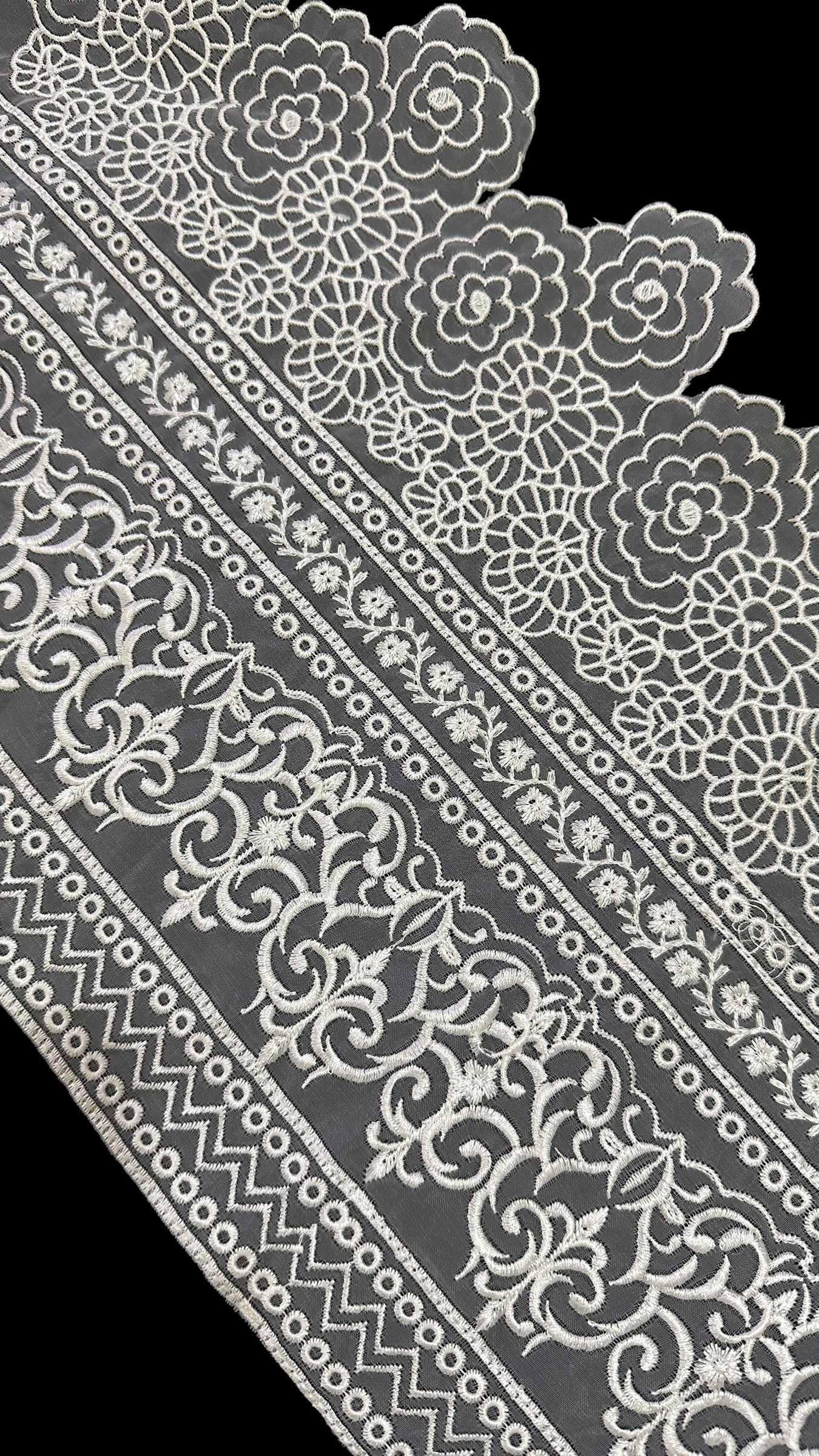 🌿Designer Milky Net Border Lace – Elegant Floral Pattern ( L551 )