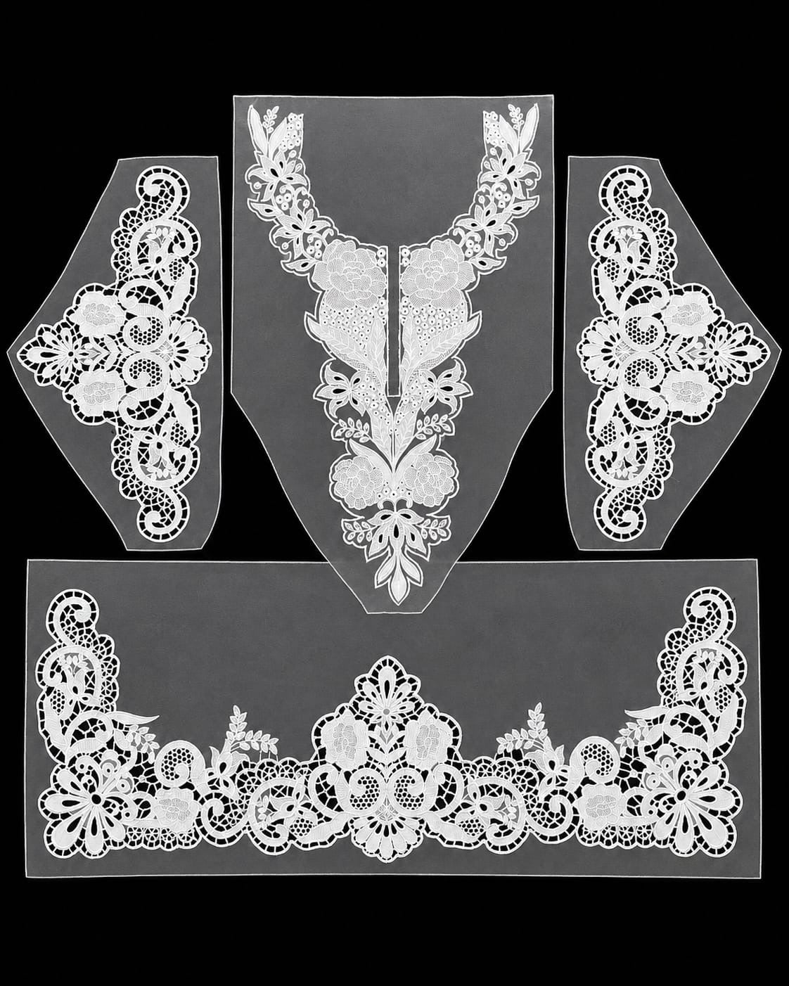🎀 3D Designer Neckline & Daman Patch & 2 corners  - ( N008 )