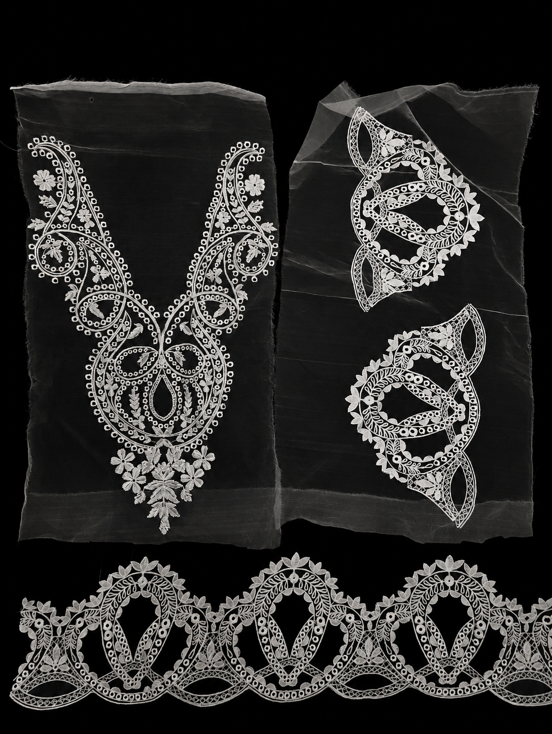 🎀 3D Designer Neckline , 2 corners & Daman patch   - ( N013 )